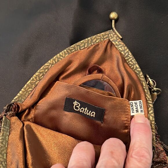 Batua brown multi colored beaded boho festival kiss lock vintage style bag EUC - Picture 10 of 13